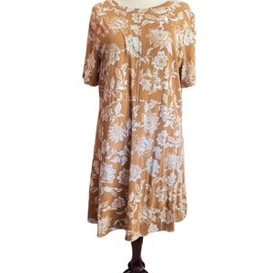 LOFT Tan and White Floral Seamed Dress, Sz XL, EUC